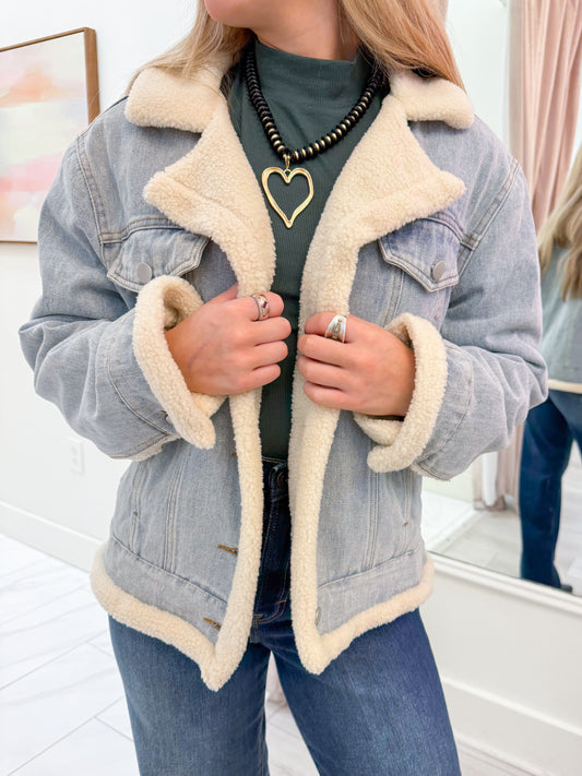 Metropolis Denim Jacket w/ Faux Shearling