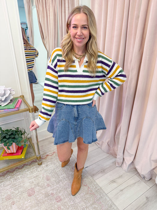 Mardi Gras Stripes Dolman Sweater
