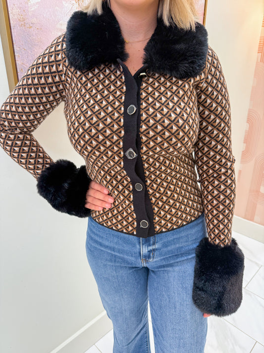 Chateau Cardigan Carmel Geo Knit