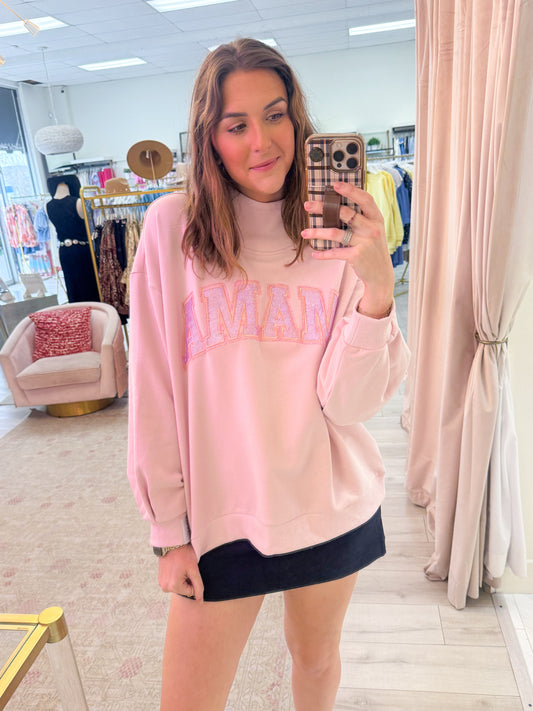 Mama Mock Neck Sweatshirt Light Pink
