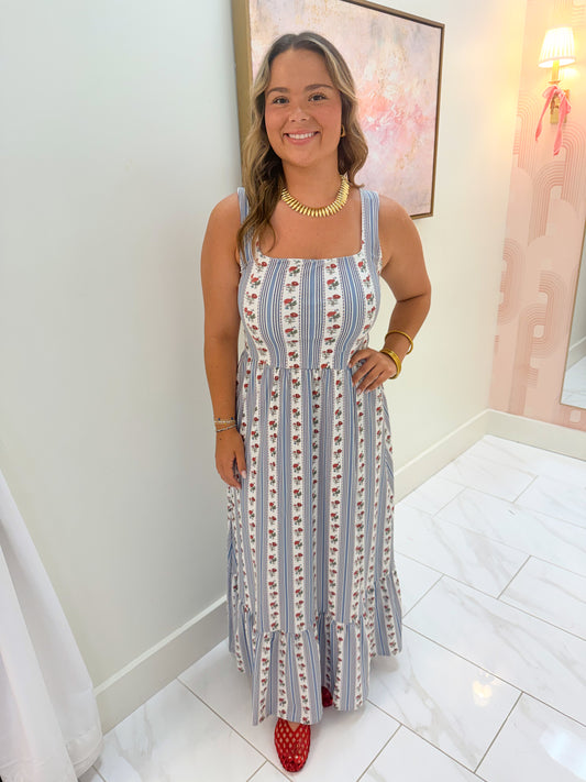 Bernadette Dress Flower Stripe