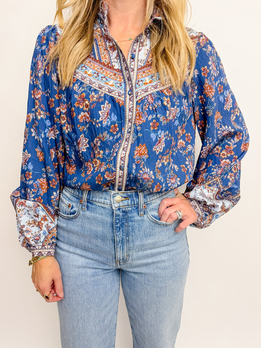 Southwest Floral Button Up Blouse