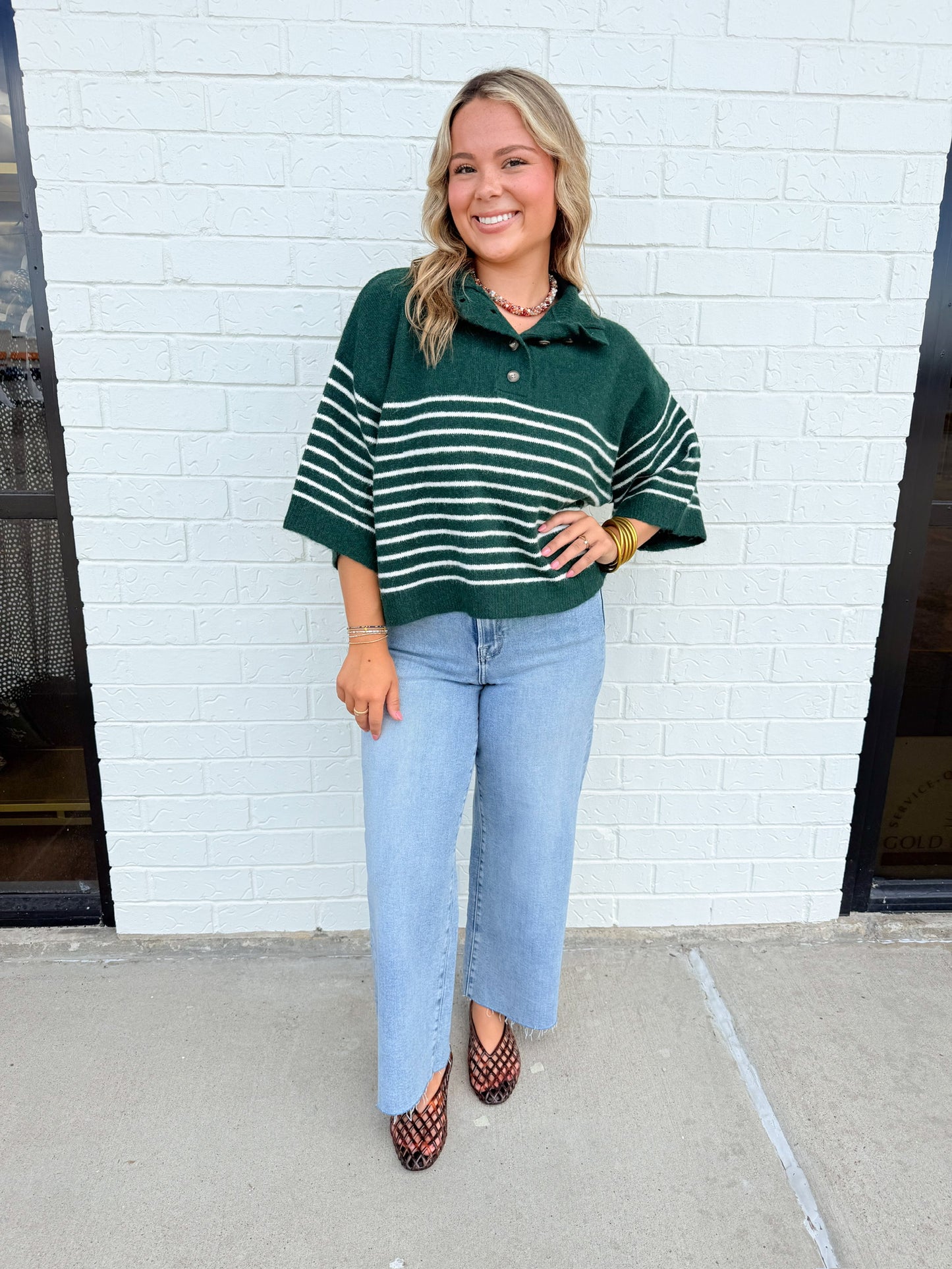 Evergreen Stripe Henley Sweater