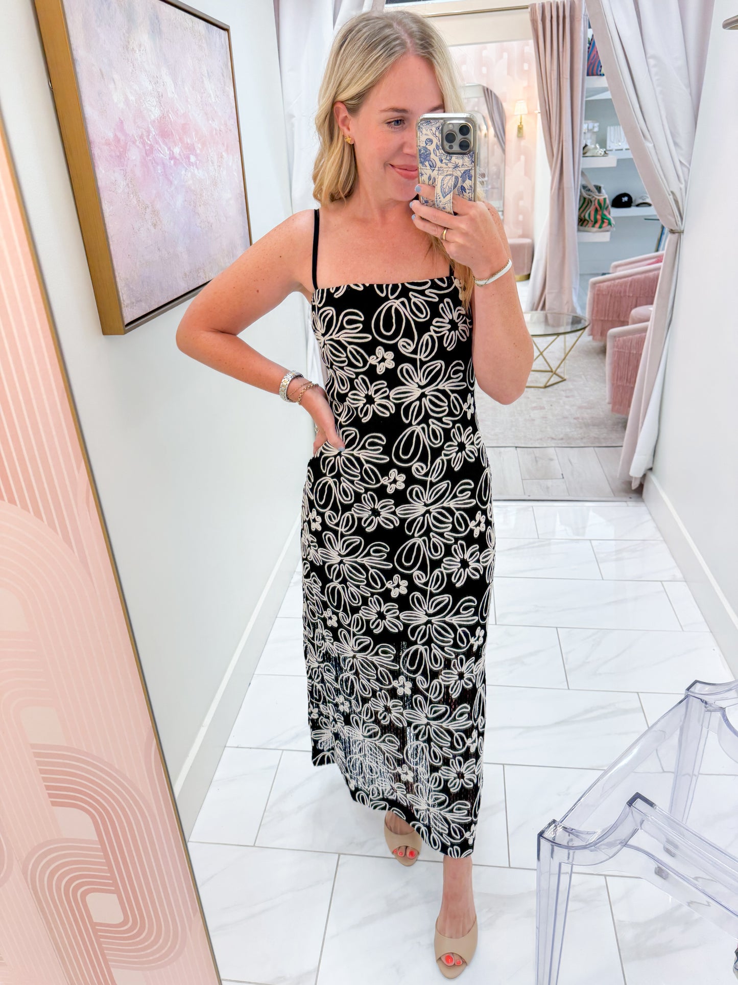 Night Blooms Crochet Embroidered Maxi