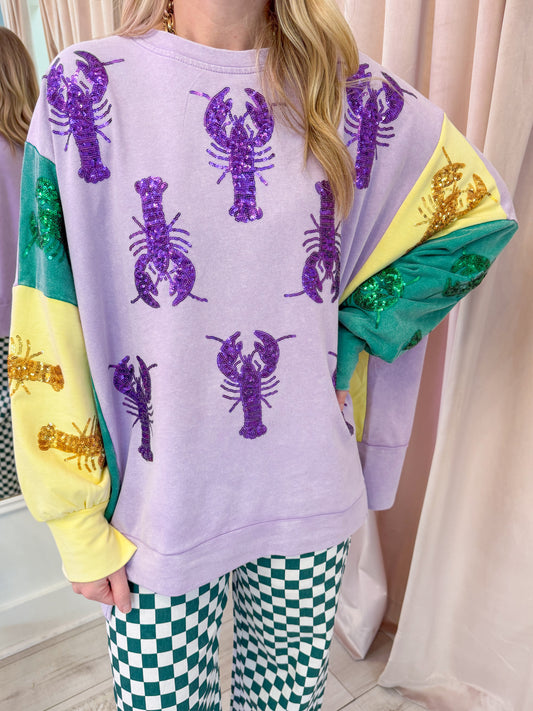 Sequin Crawfish Mardi Gras Sweatshirt