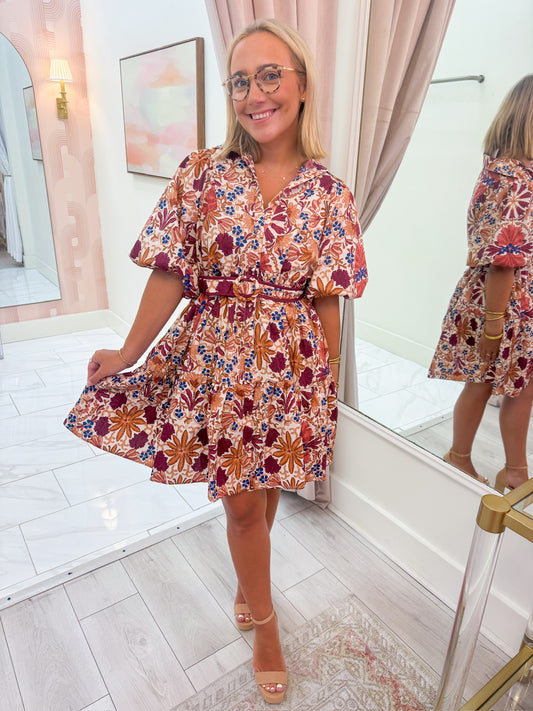 Ramy Belted Floral Mini Dress