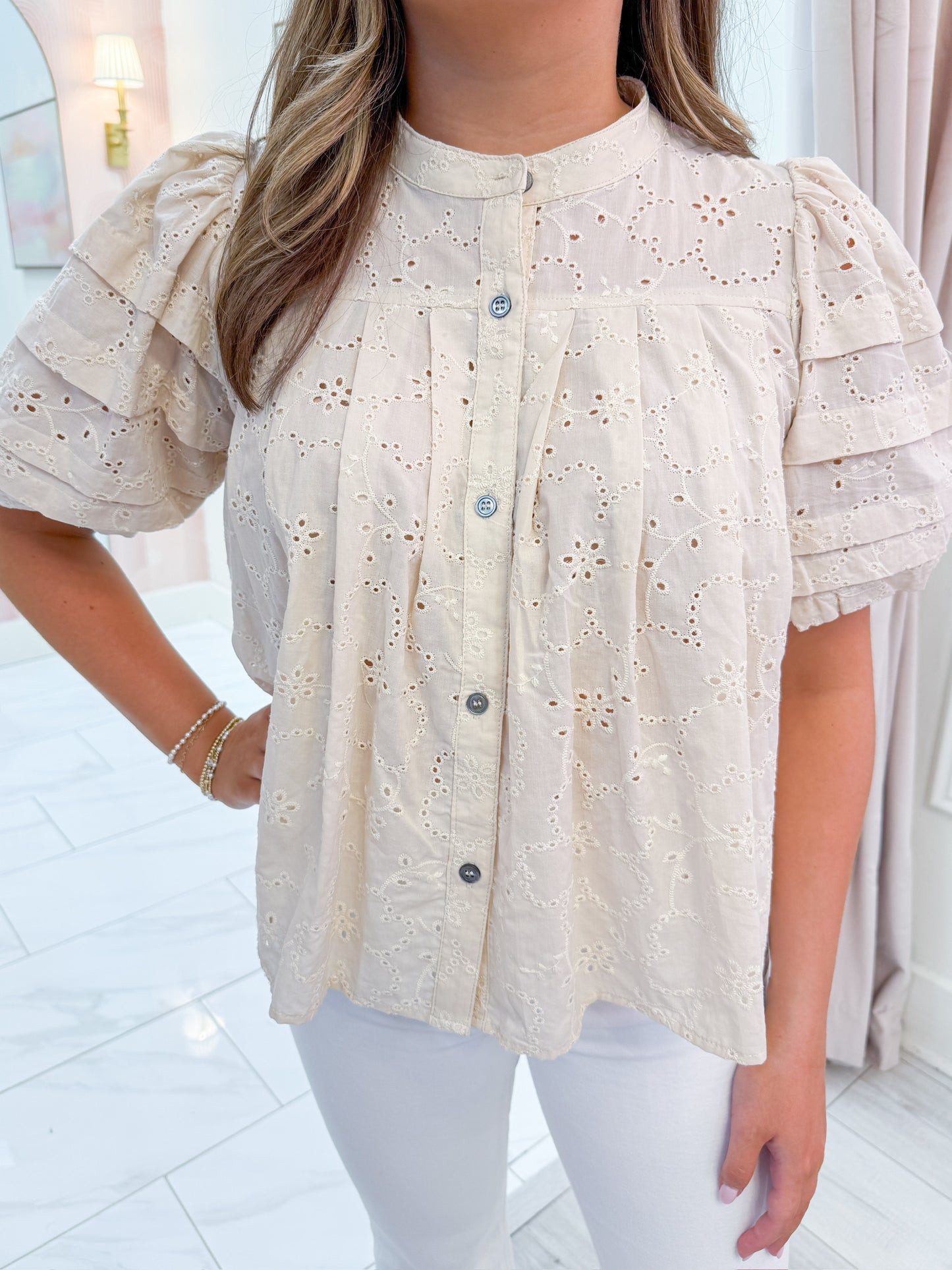 Elsie Eyelet Puff Sleeve Blouse
