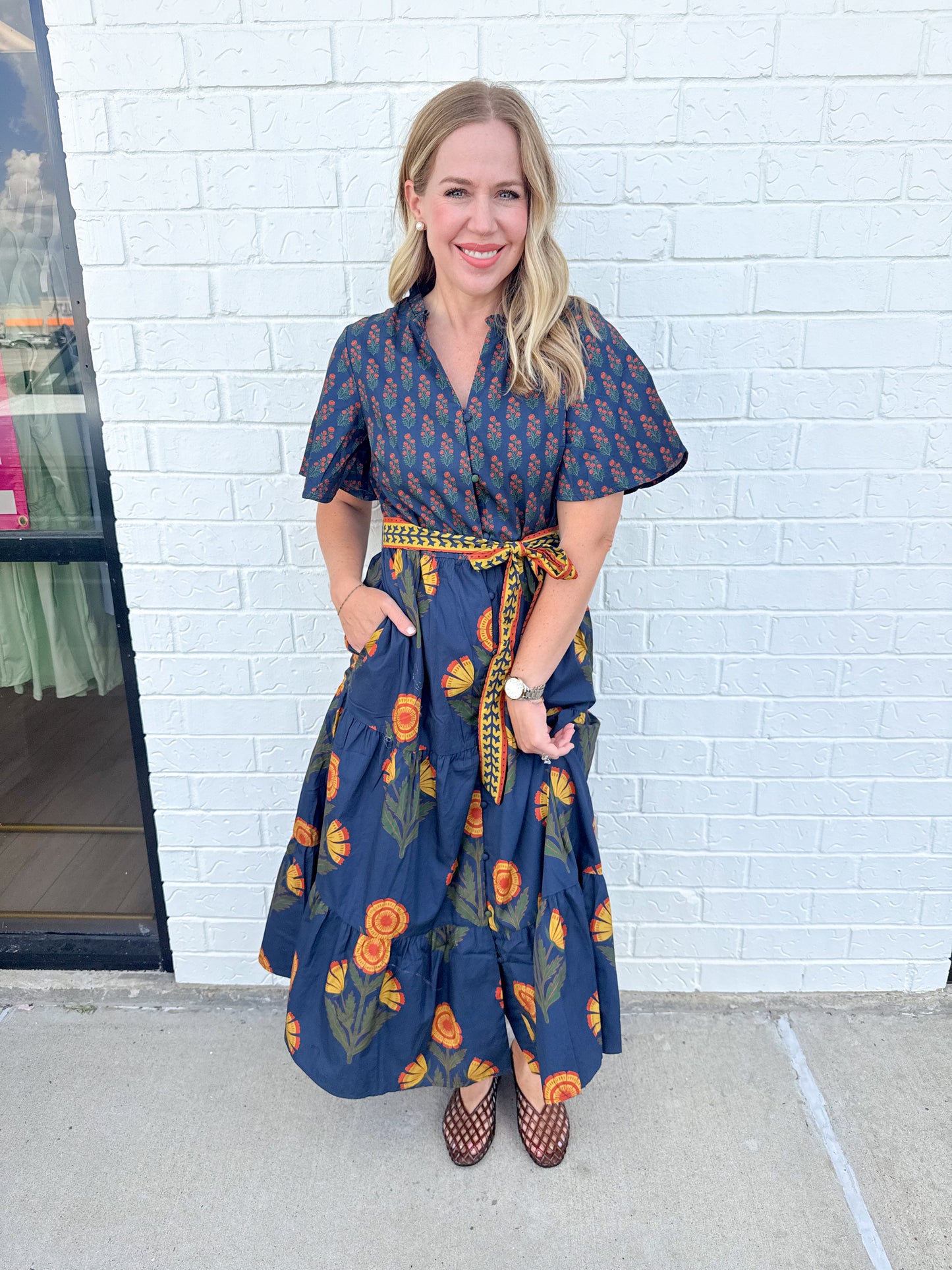 Folk Floral Midi Dress