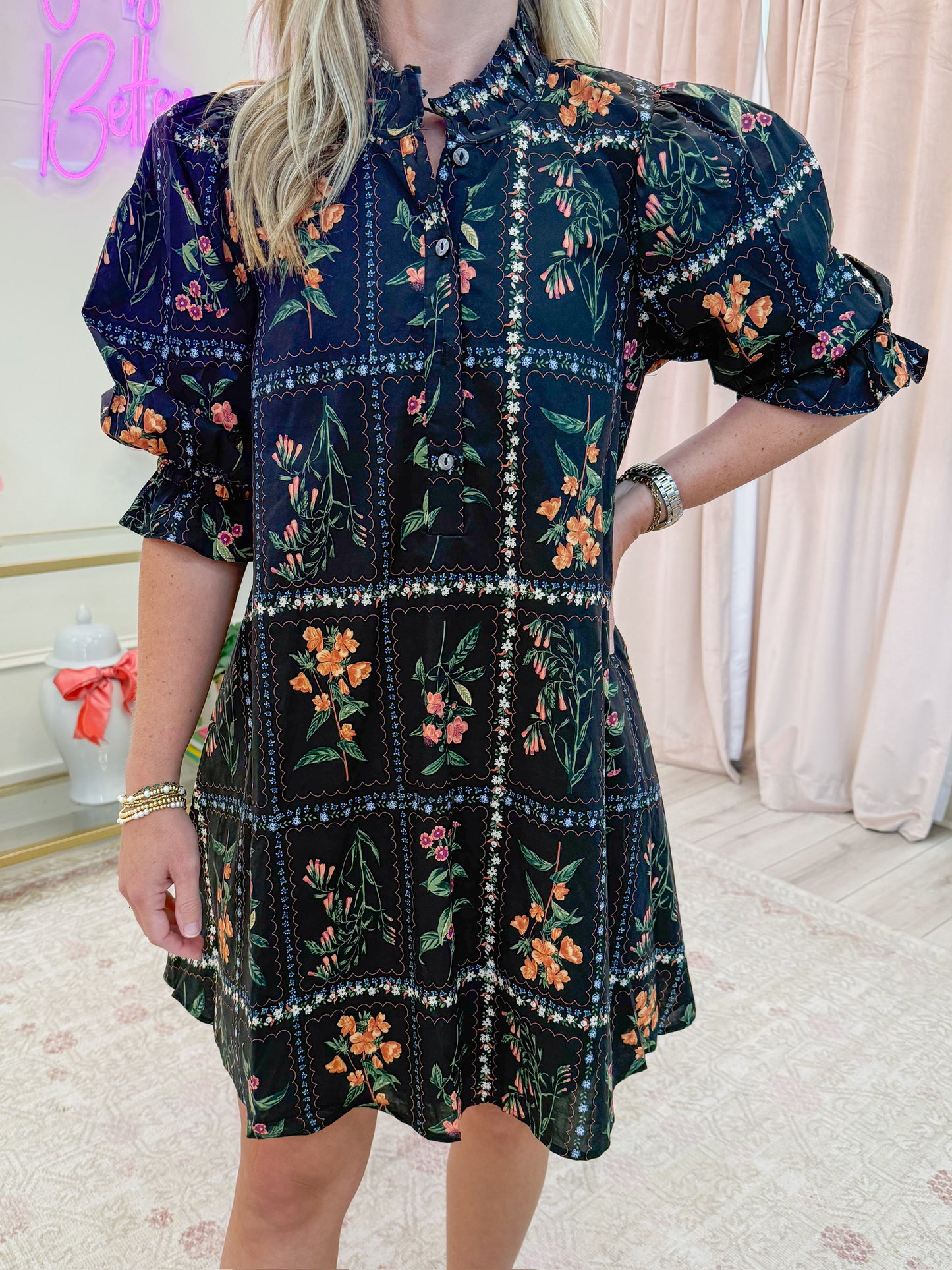 Fleur Noir Mini Dress
