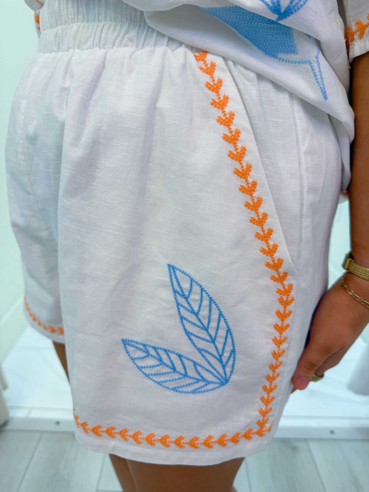 Jardin Embroidered Linen Short Set