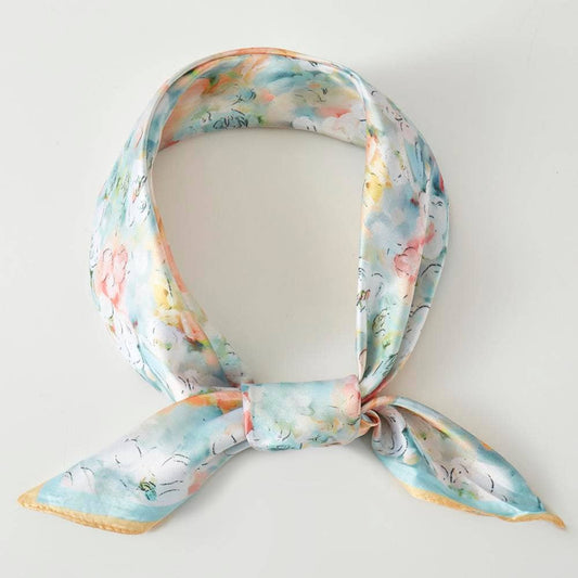 Watercolor Floral Silky Bandana Scarf