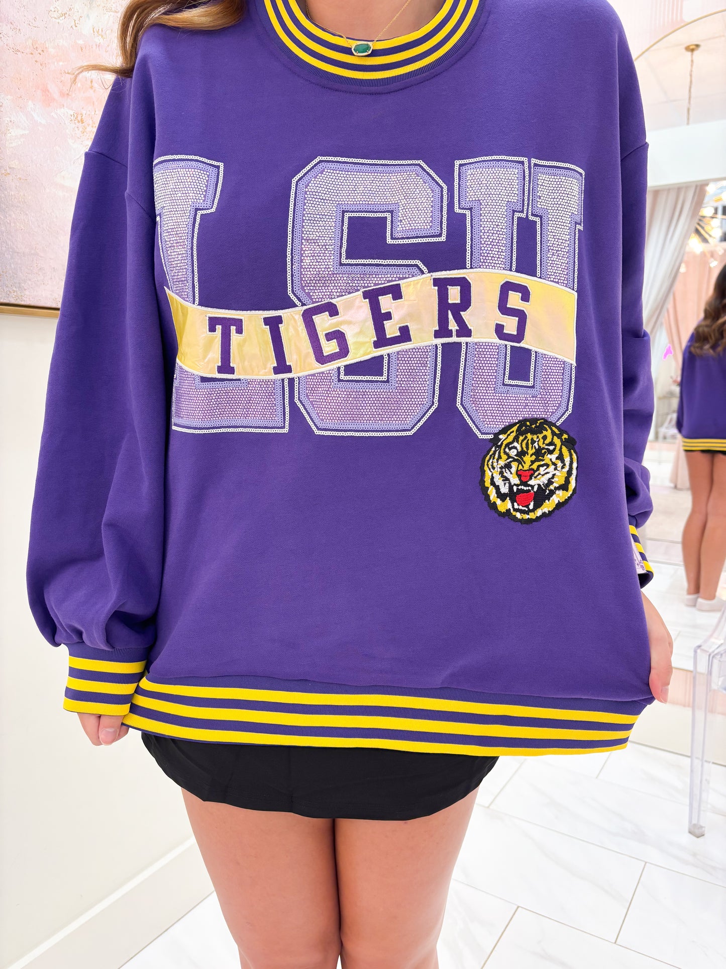 LSU Rhinestone Metallic Banner Sweatshirt