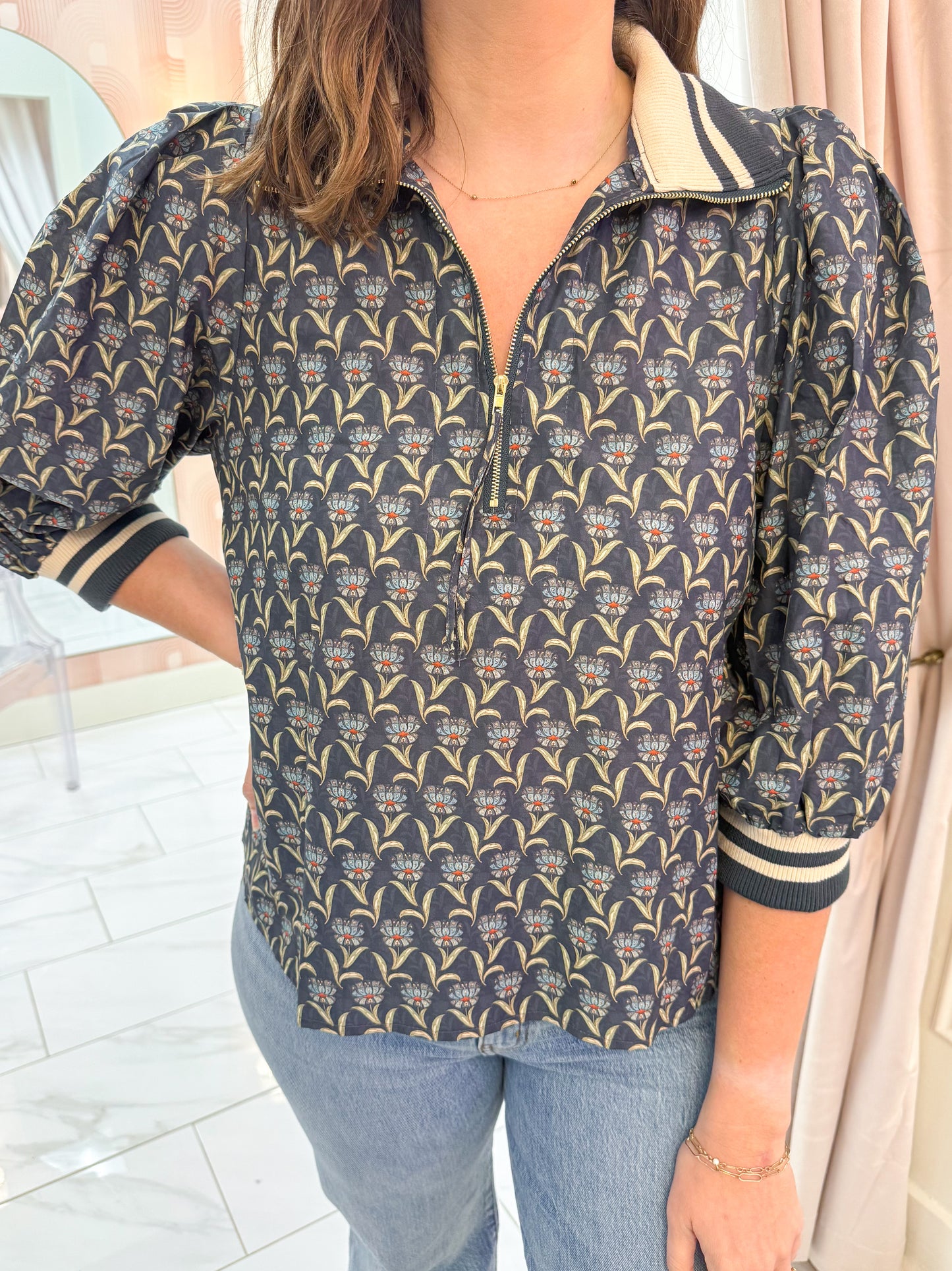 Pressed Petals Quarter Zip Blouse