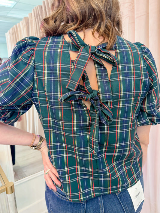 Wrapped in Tartan Tie Back Blouse