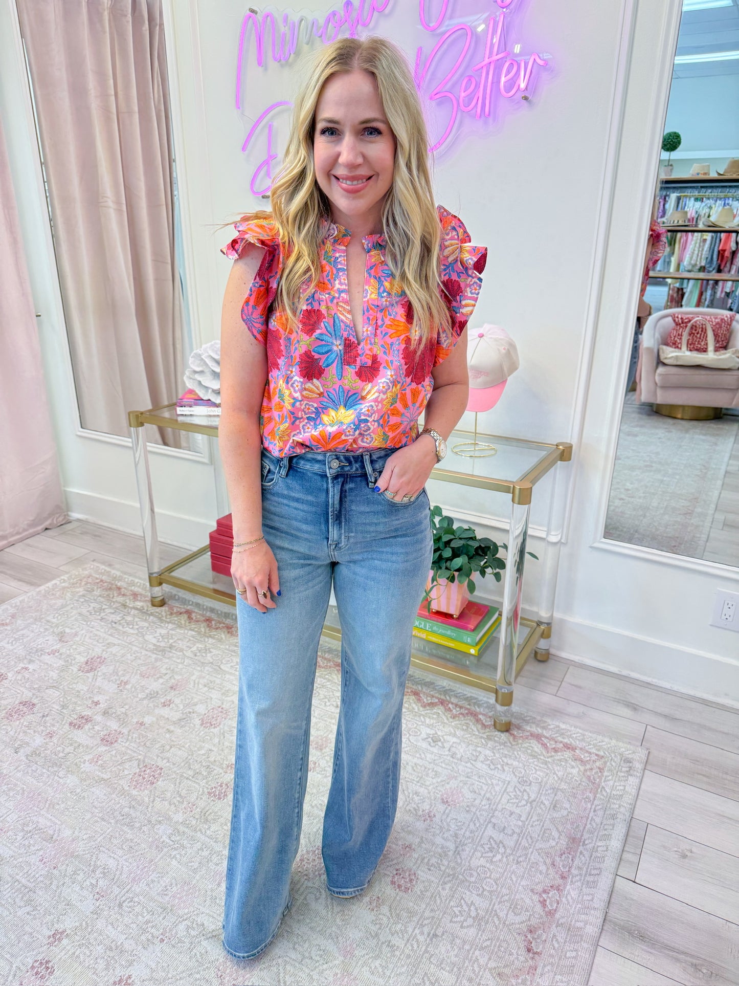 Sutton Floral Ruffle Sleeve Blouse