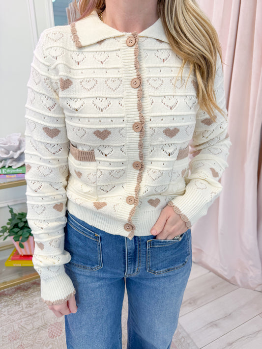 Delicate Hearts Button Up Cardigan