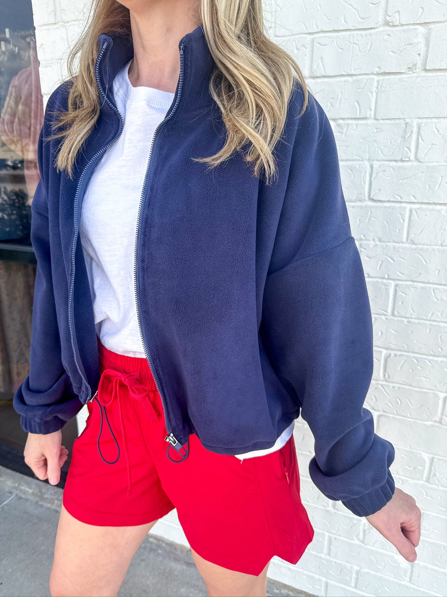 Fleece Cropped Drawstring Jacket
