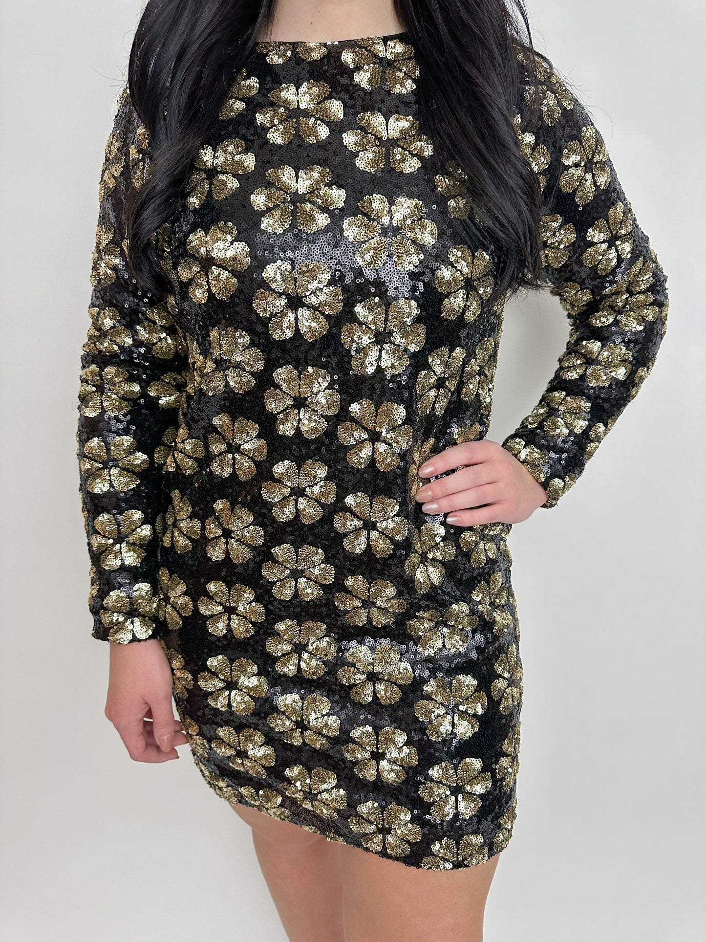 Maddison Mini Dress Flower Pop Gold Sequins