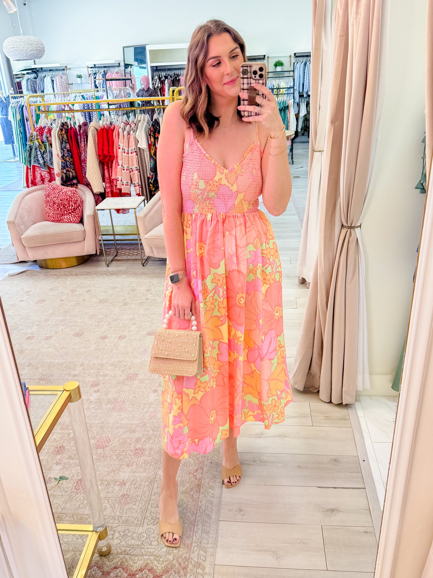 Big Pastel Floral Smocked Maxi Dress