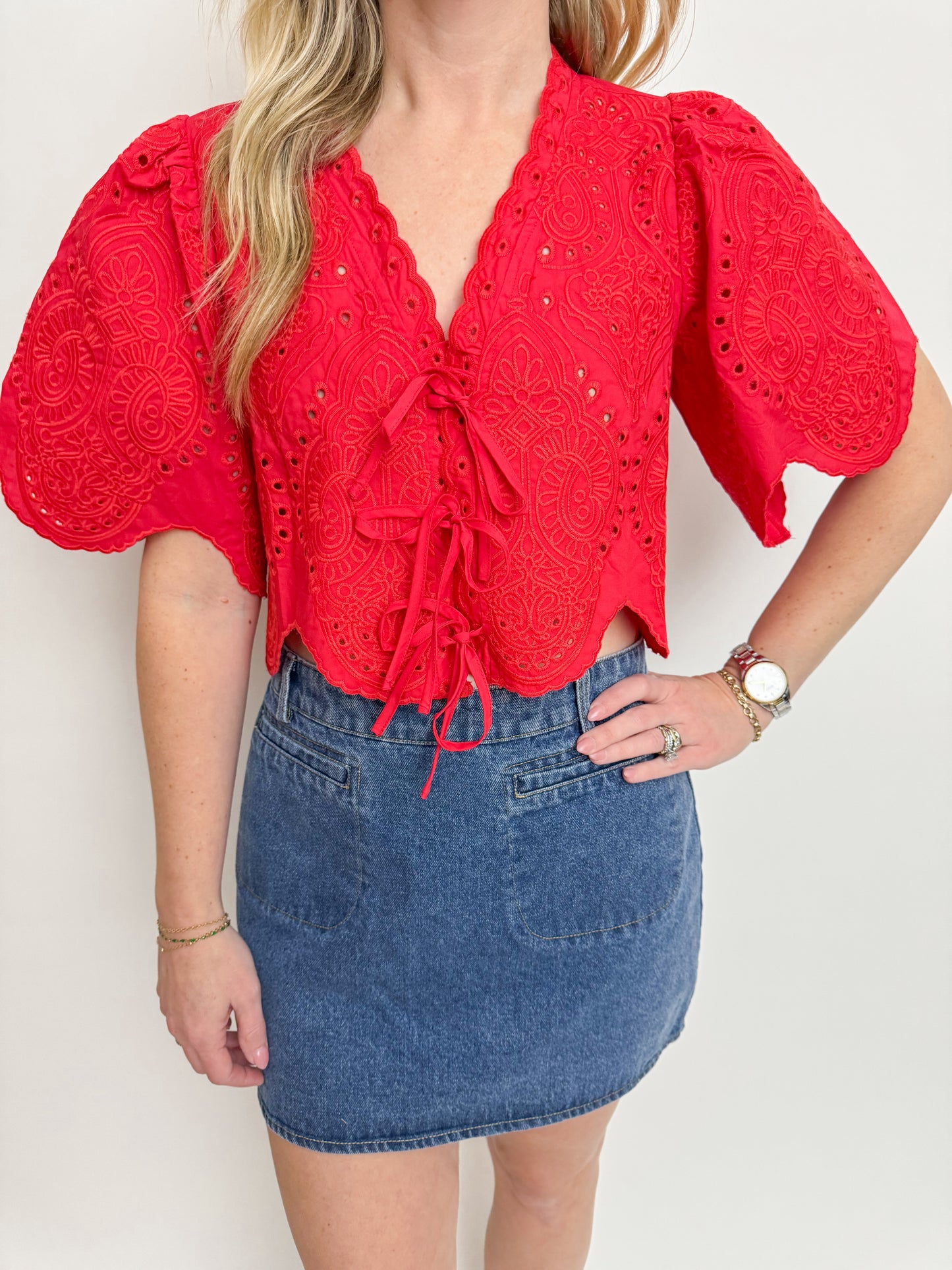 Margot Eyelet Cropped Blouse