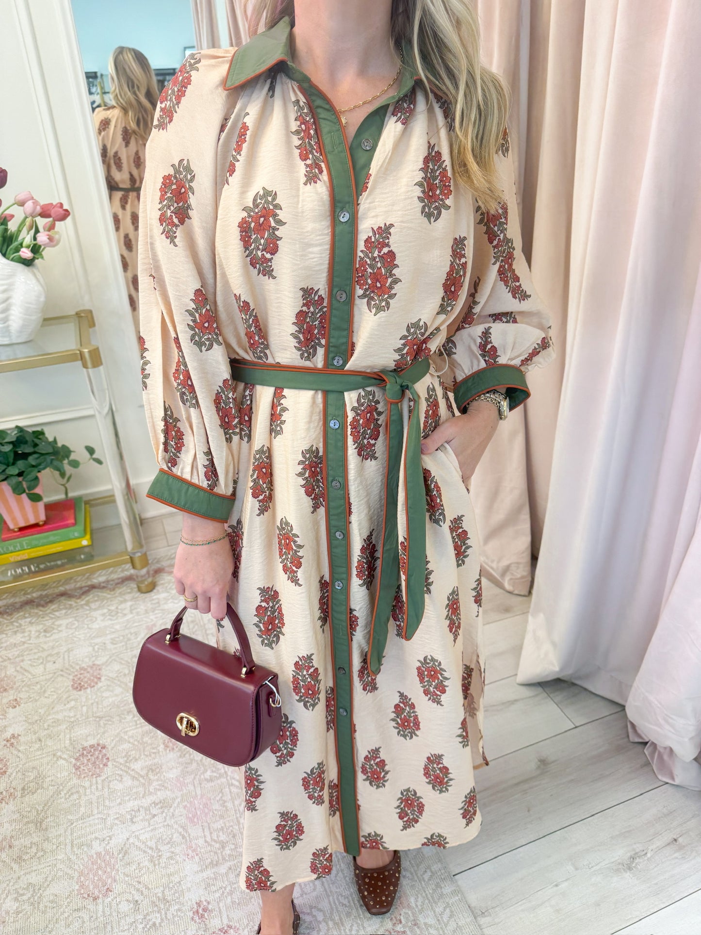 Golden Olive Bloom Maxi Dress