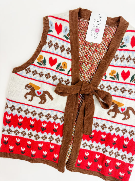 Western Vintage Front Tie Sweater Vest