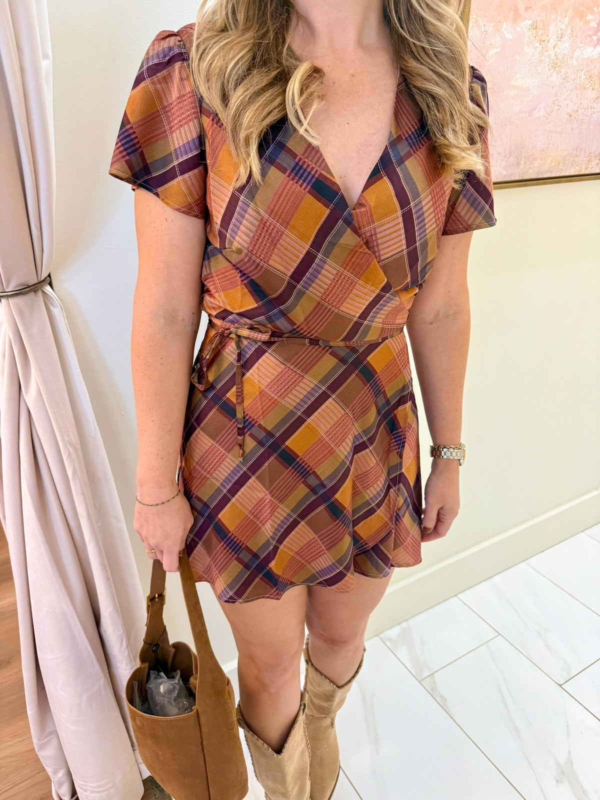 Whitney Wrap Mini Dress Rich Plaid