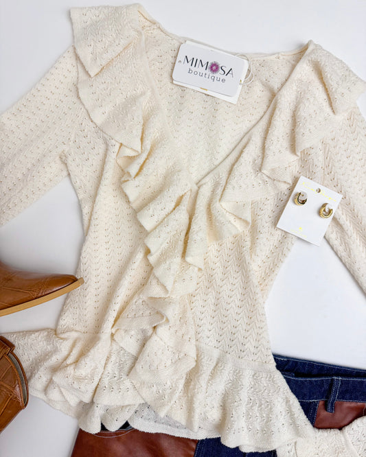 Marley Top Cream Pointelle Knit
