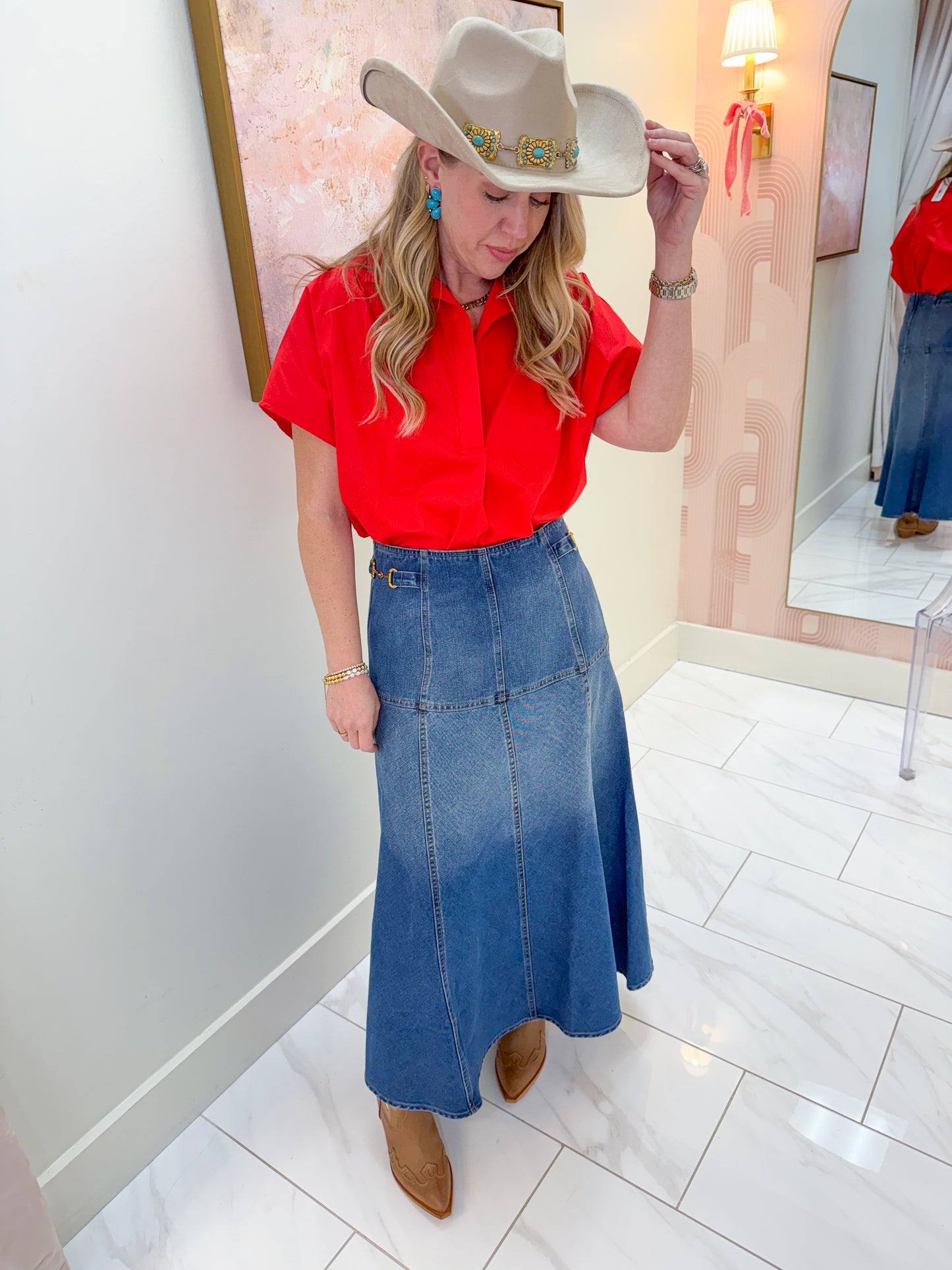 Rita Poplin Collar V-Neck Top