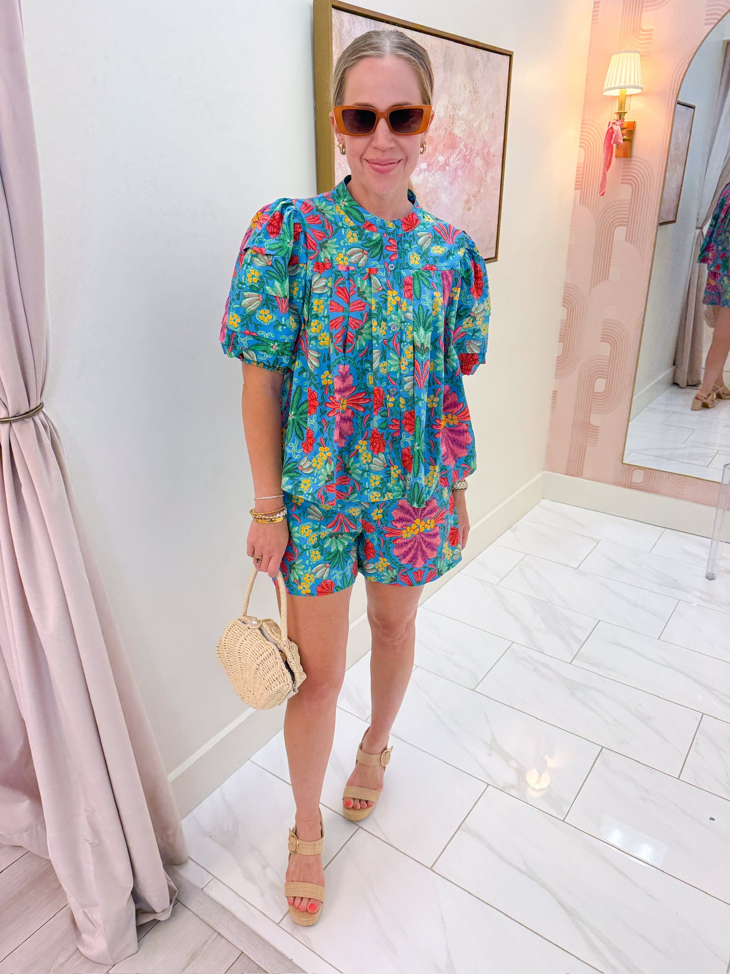 Tropical Floral Button Front Short