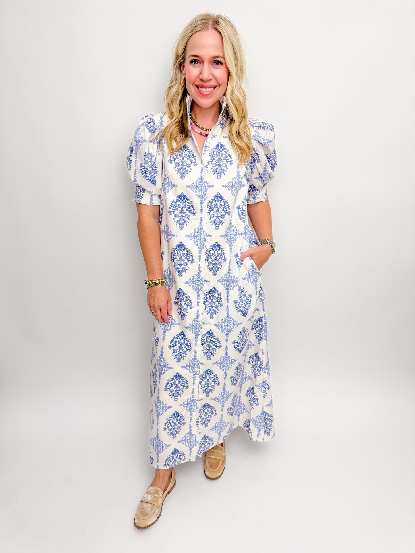 French Vintage Floral Maxi Shirt Dress