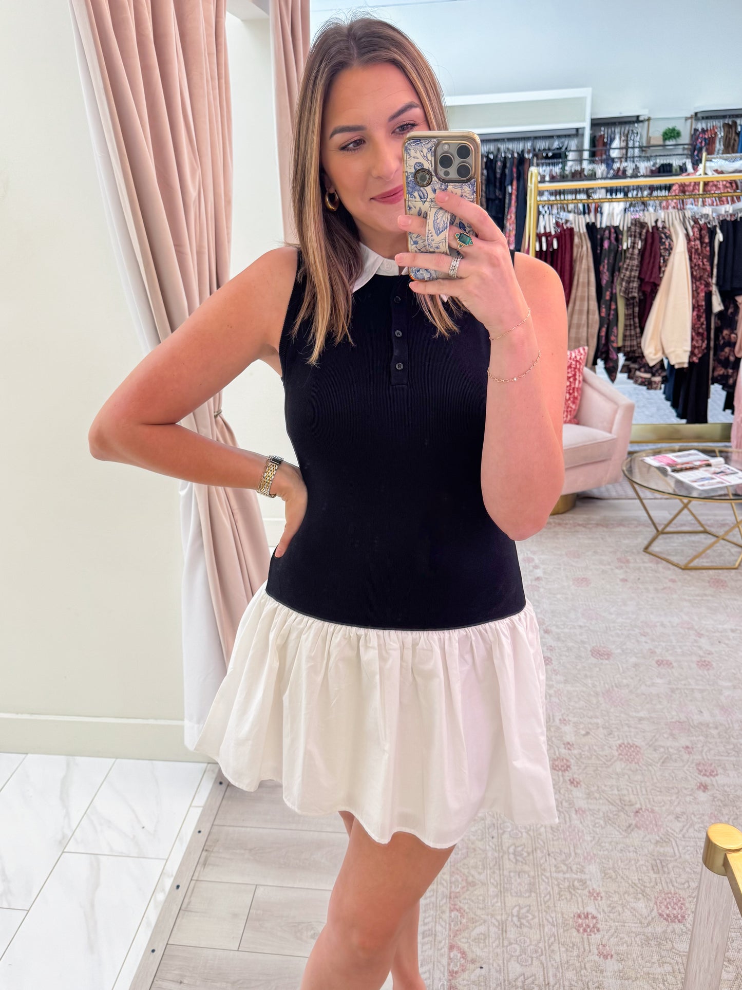 High Line Mixed Polo Mini Dress