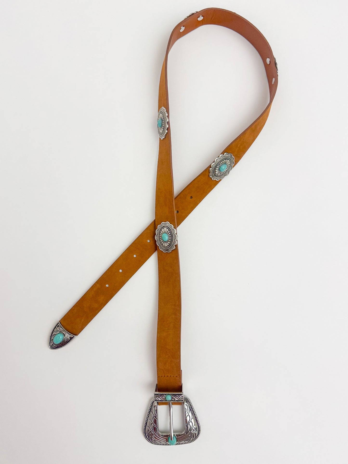 Floral Concho Disc Leather Belt