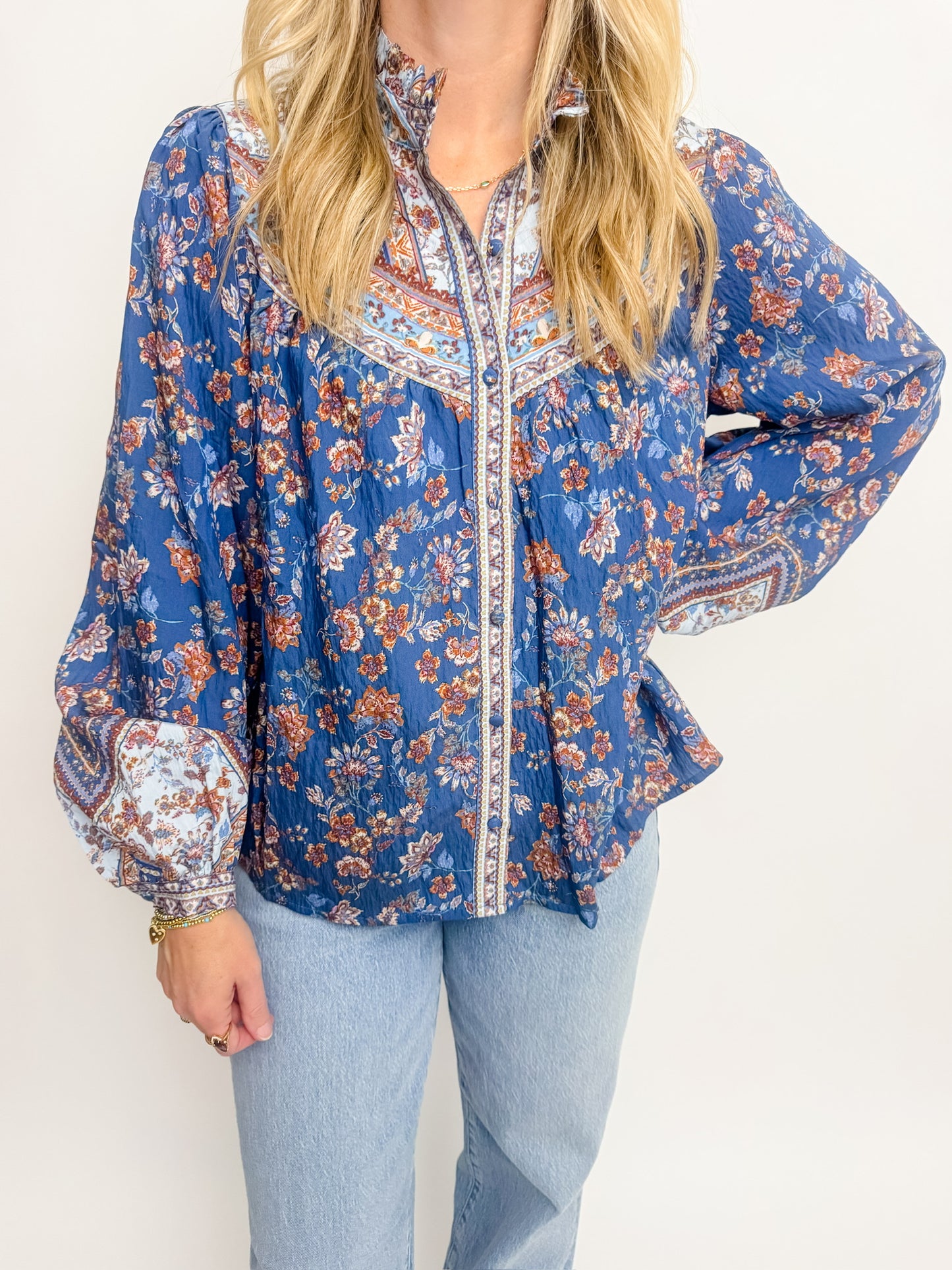 Southwest Floral Button Up Blouse