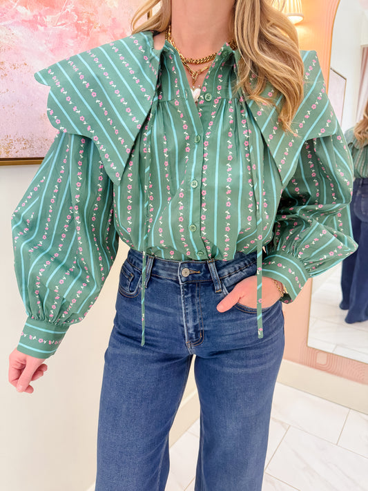 Floral Ditzy Stripe Peter Pan Blouse