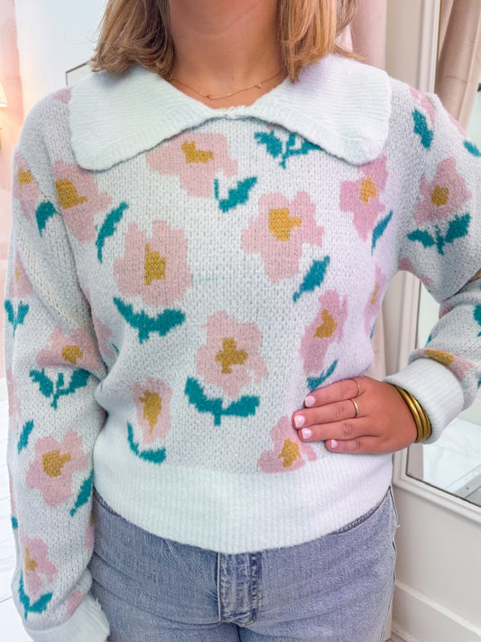 Floral Forecast Collared Sweater