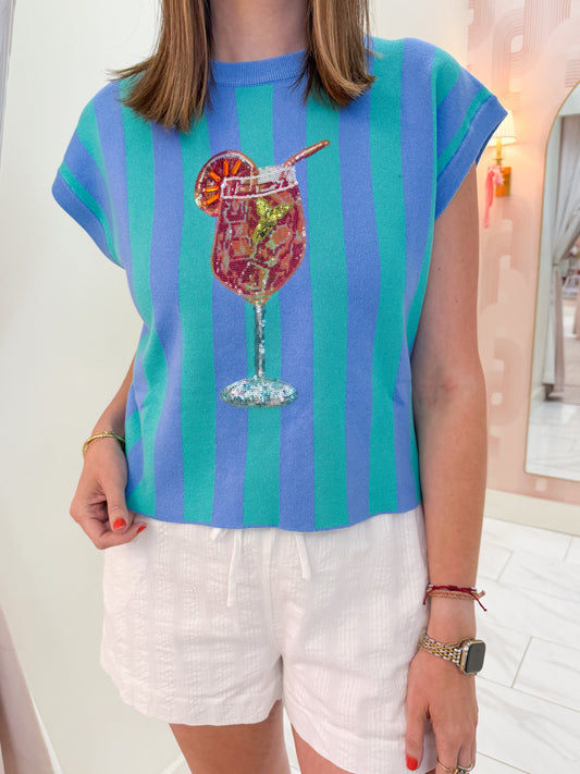 Blue & Teal Striped Cocktail Knit Top