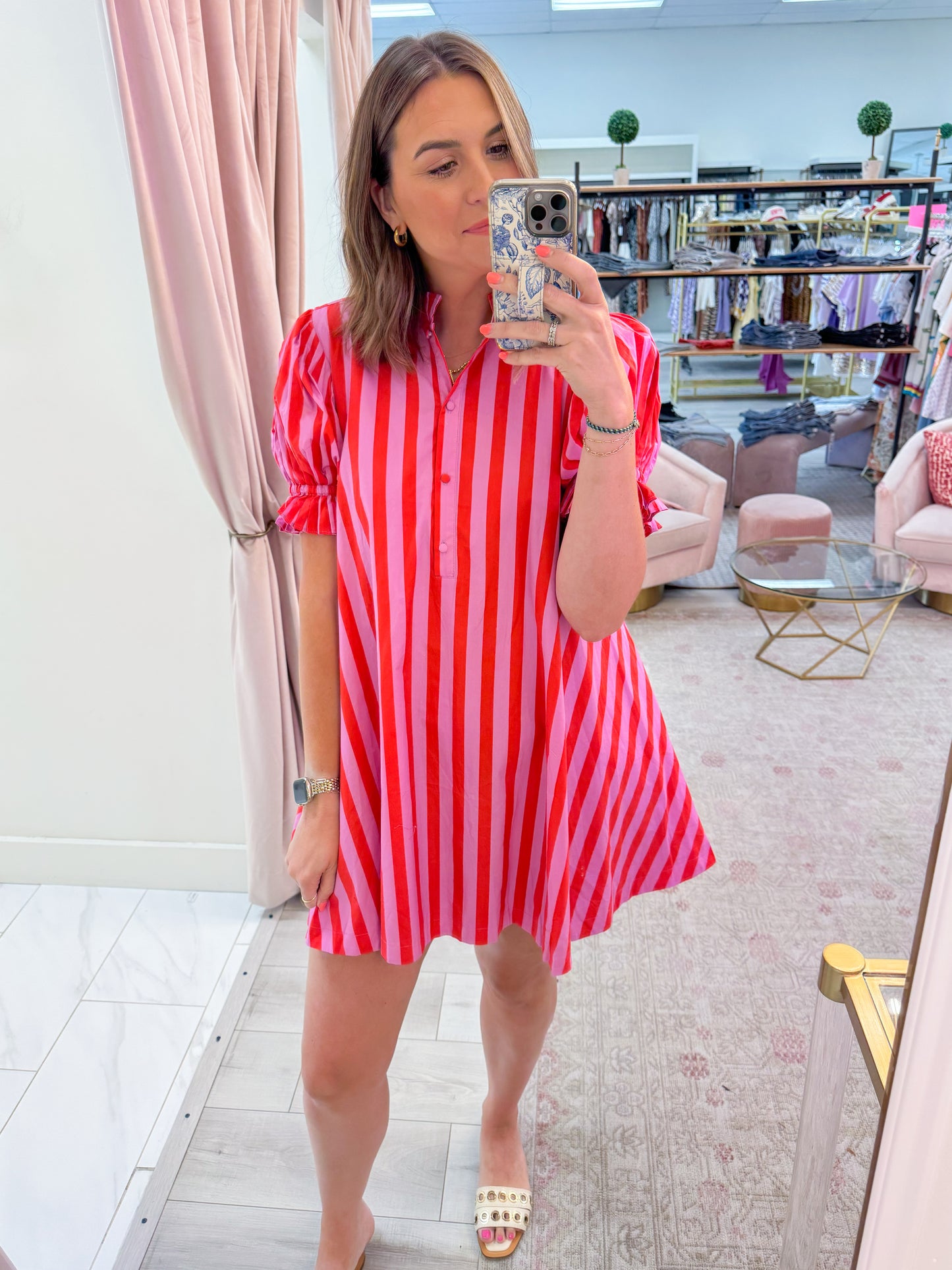 Stripe Puff Sleeve Mini Dress