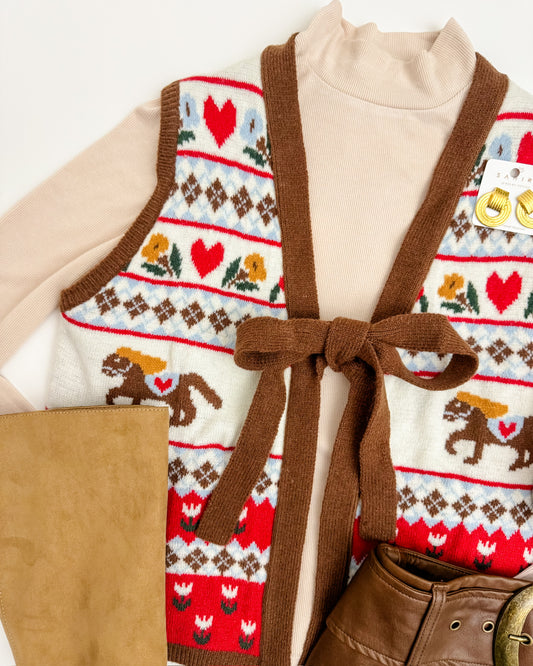 Western Vintage Front Tie Sweater Vest