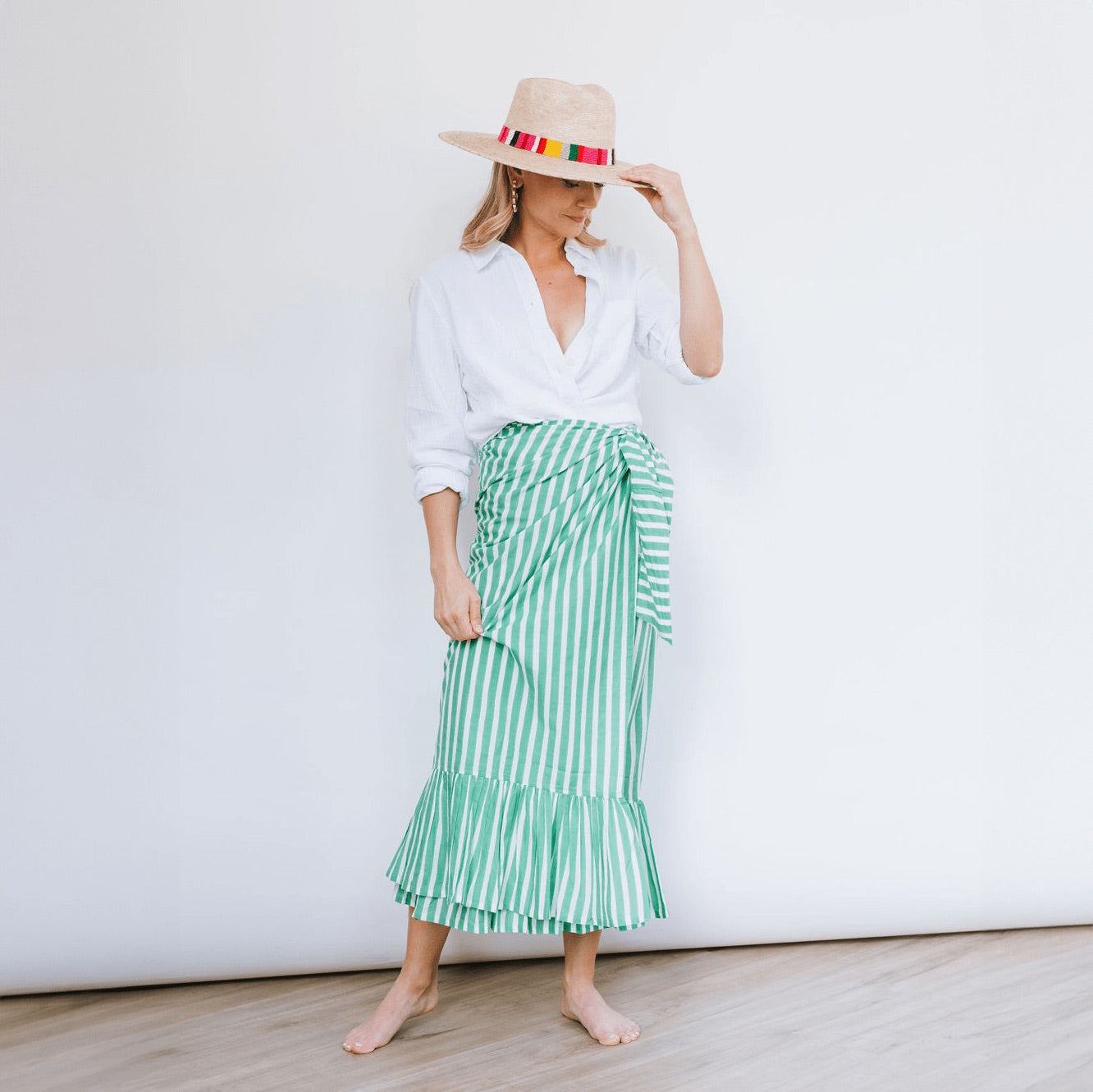 ST Green and White Stripe Vienna Sarong