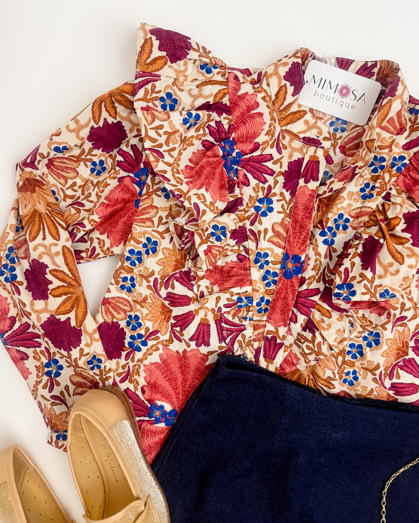 Jenny LS Ruffled Floral Blouse