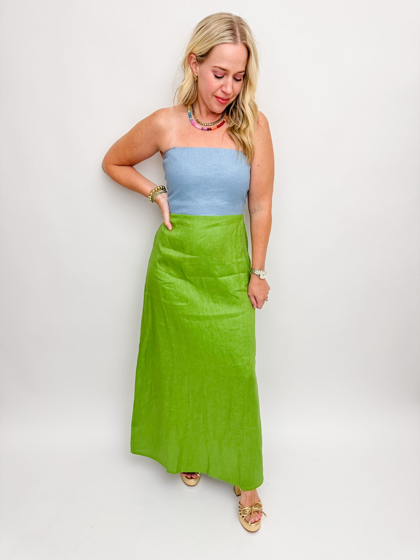 Colorblock Linen Bustier Maxi