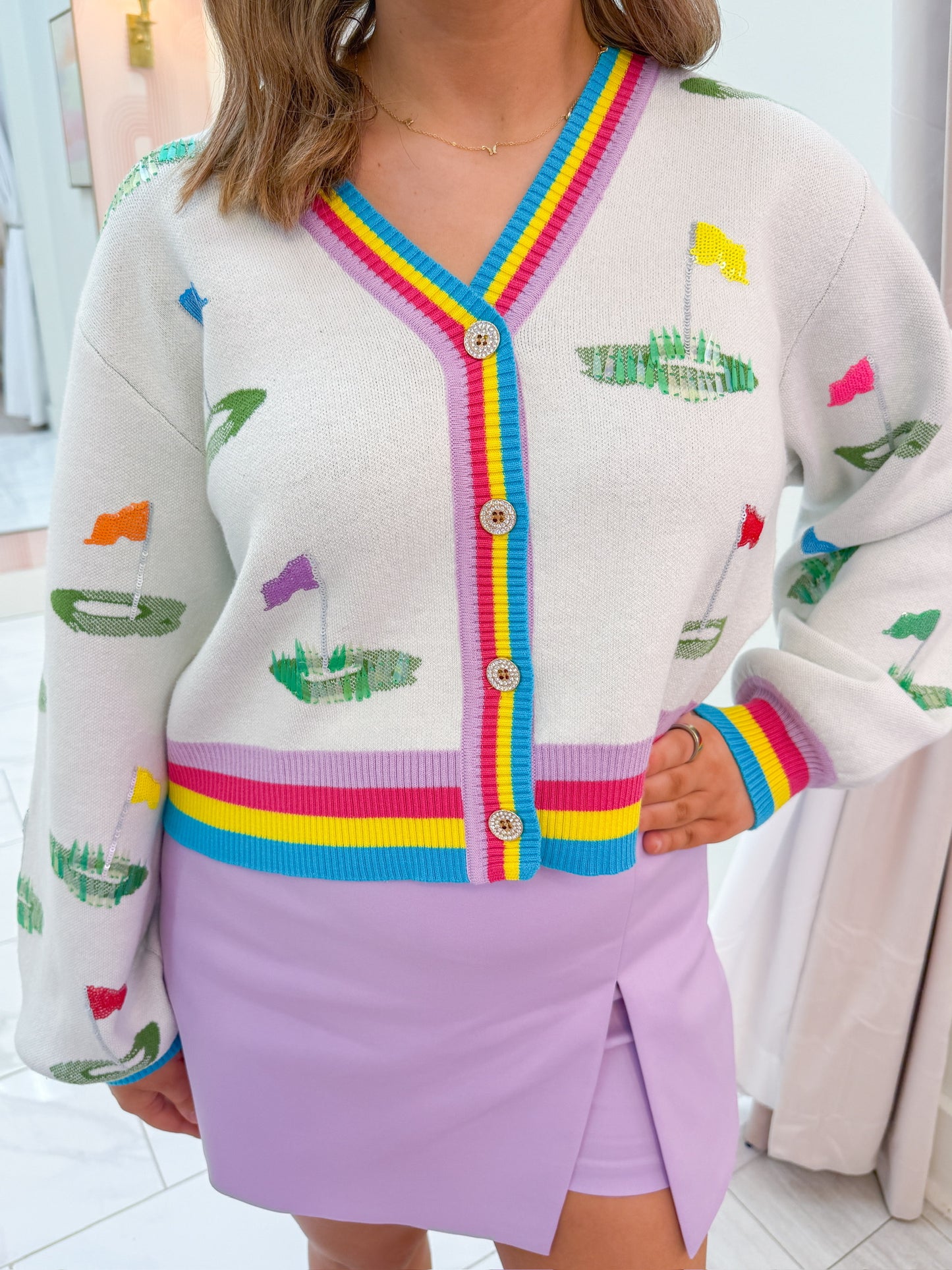 Rainbow Trim Hole in One Cardigan