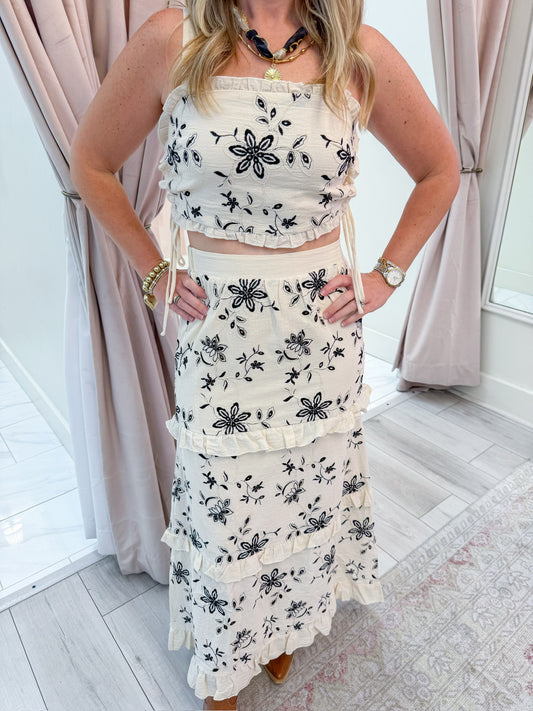 Ebony & Ivory Embroidered Skirt Set