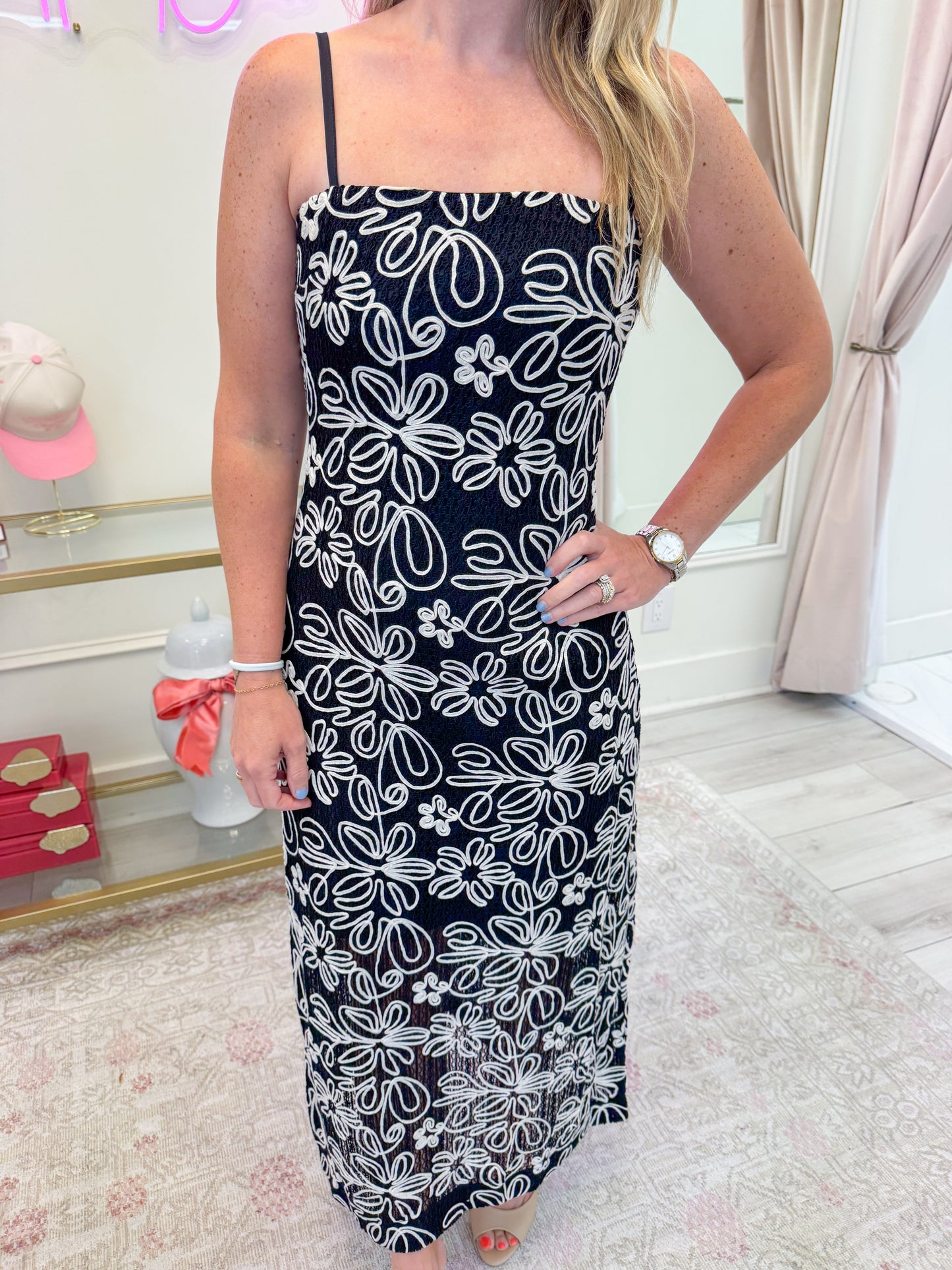 Night Blooms Crochet Embroidered Maxi