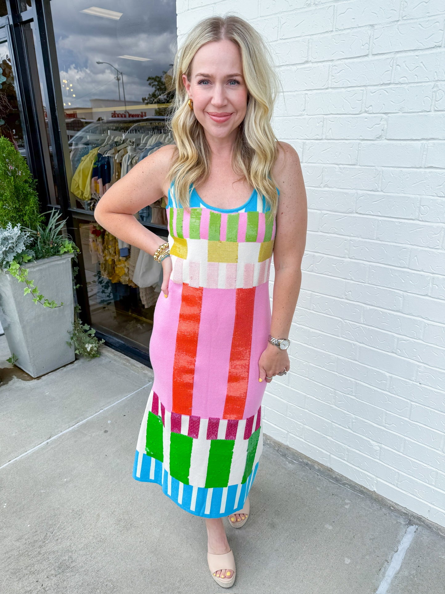 Colorblock Stripe Knit Midi Dress