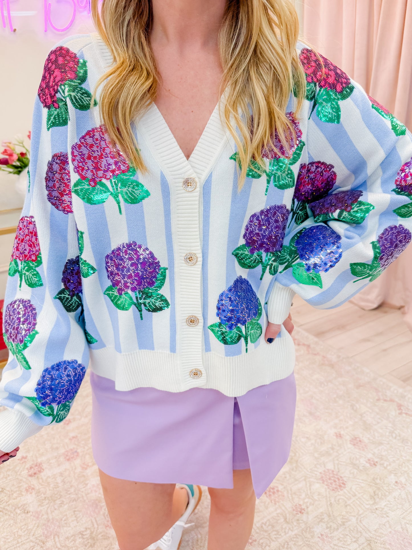 Striped Sequin Hydrangea Cardigan