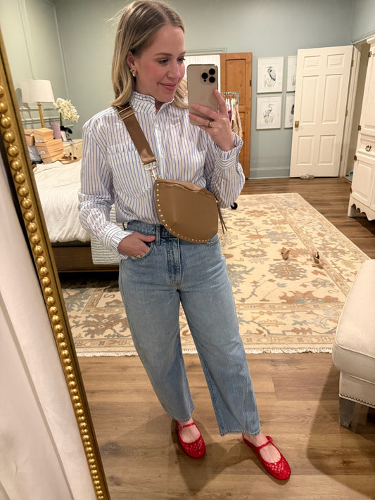 Blue Skies Stripe Ruffle Button Up