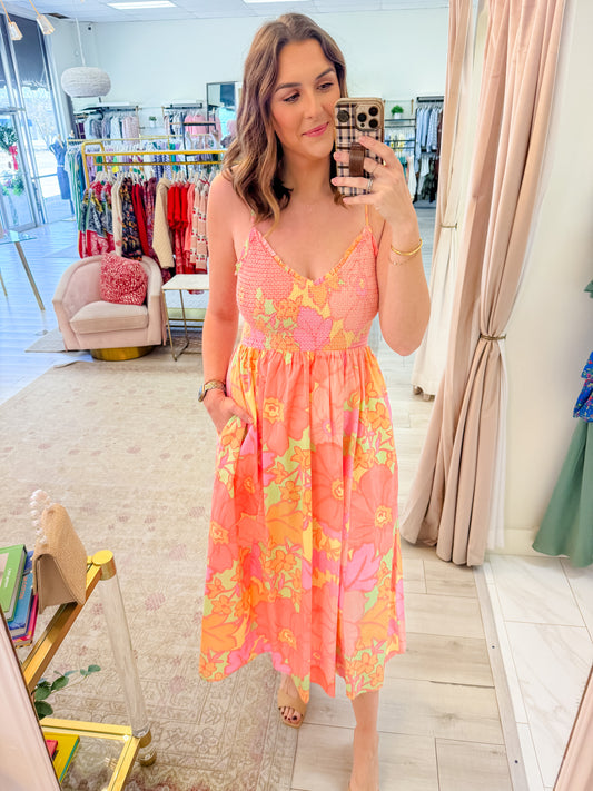 Big Pastel Floral Smocked Maxi Dress
