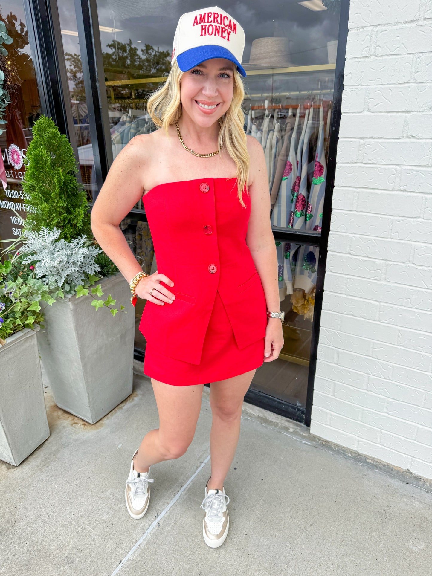 Linen Strapless Button Up Top